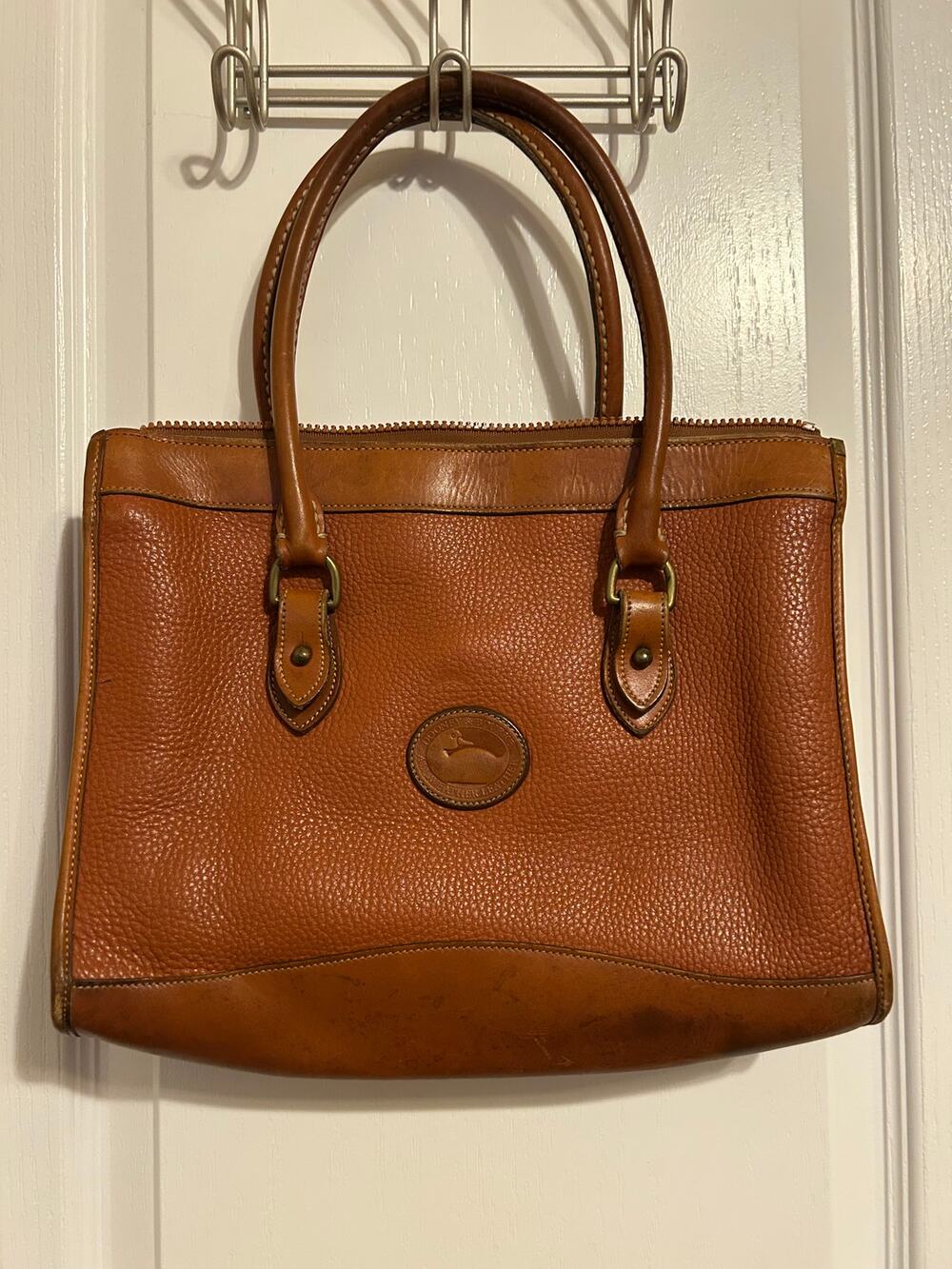 Dooney & Bourke Cognac Brown Pebbled Leather Satchel Handbag
